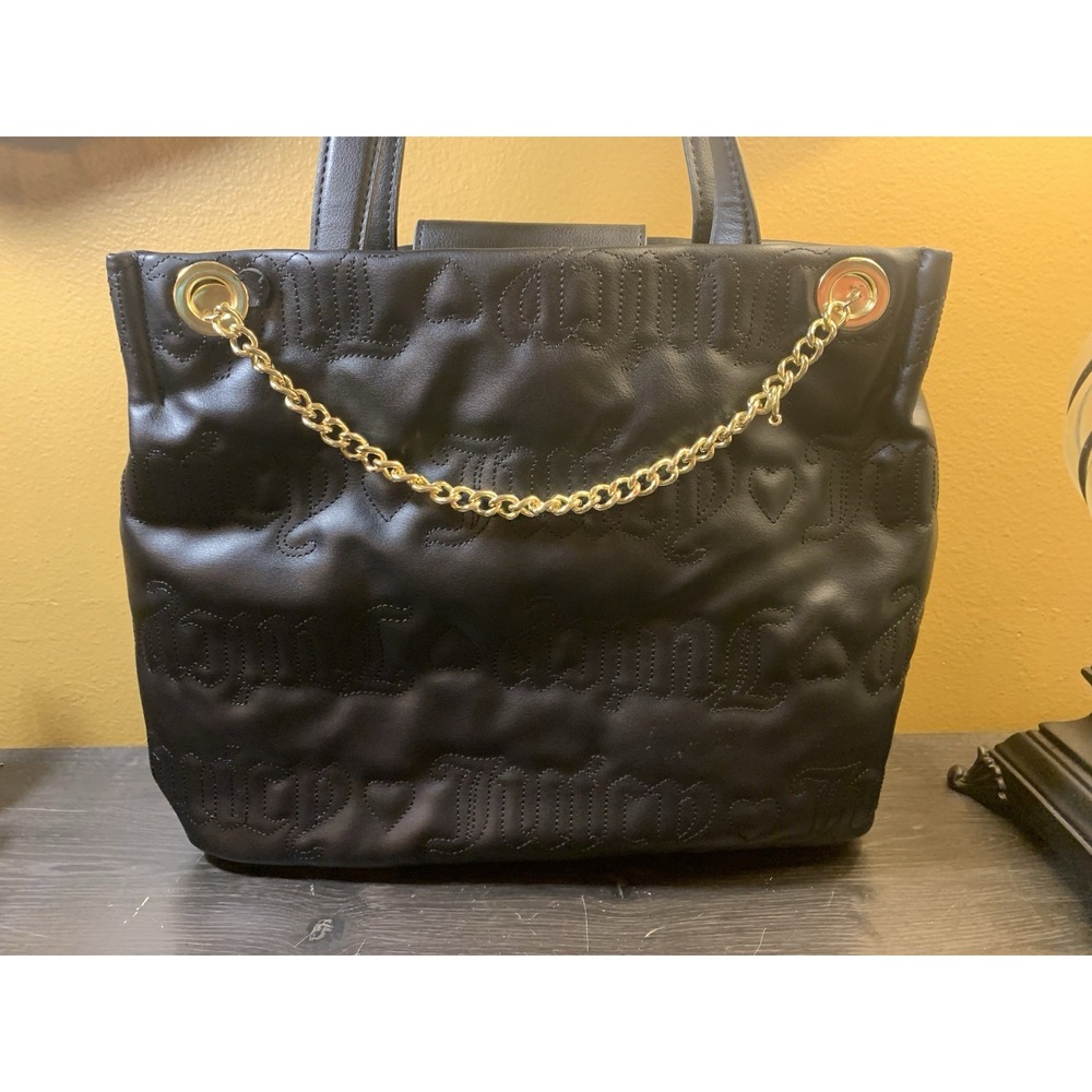 JUICY COUTURE‎ QUILTED BLACK JUICY Y2K PUFF TOTE SHOULDER BAG PURSE
